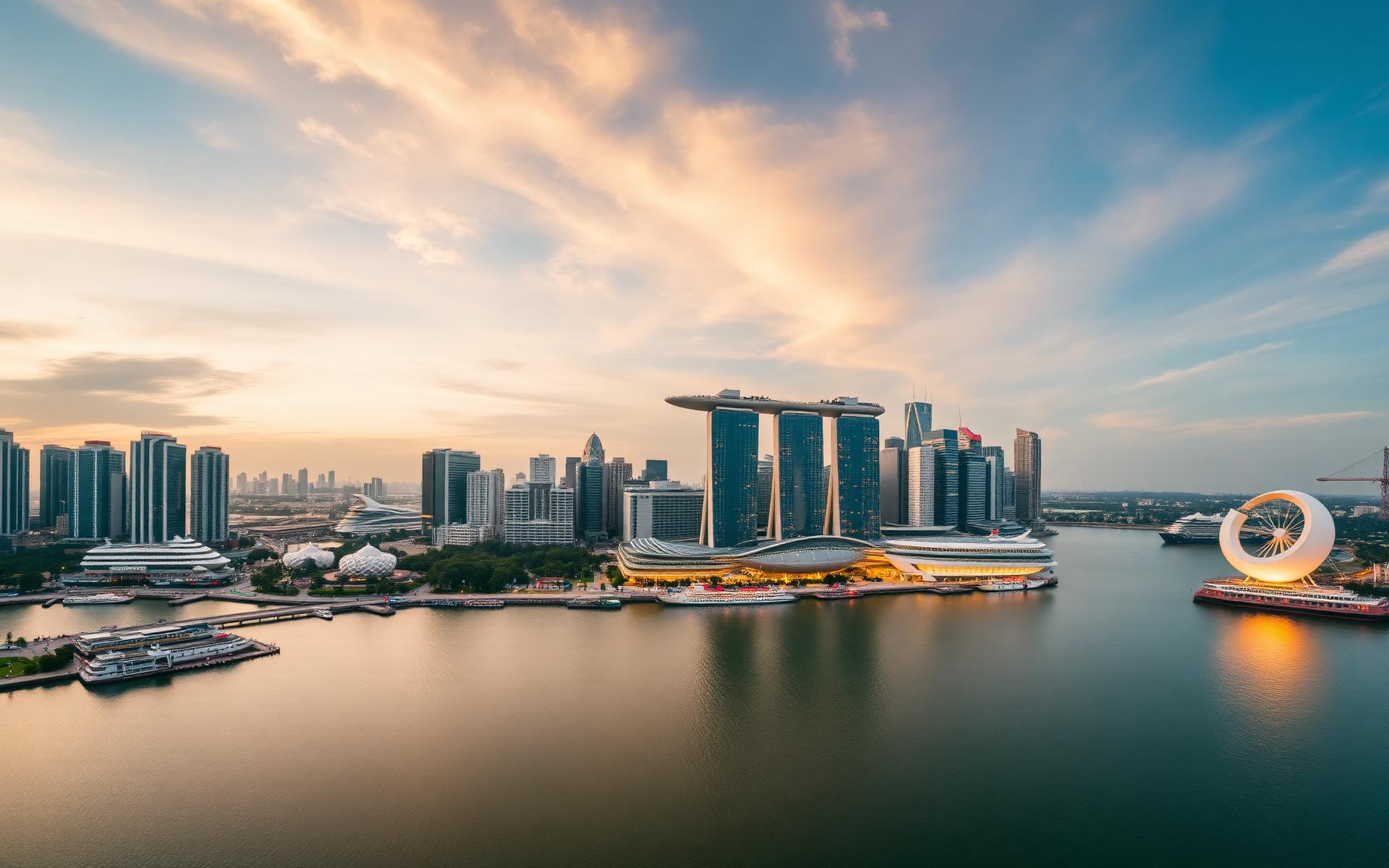 Singapore Marina Bay skyline at golden hour